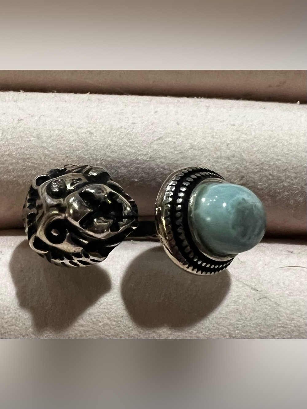 NWOT Silver Tone Lion & Blue Aqua Gemstone Stainless Steel Ring Adjustable